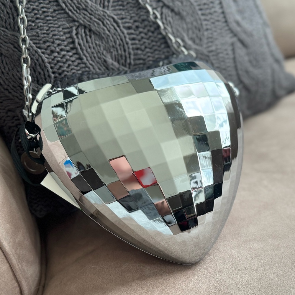 Kate Spade for Target silver disco ball heart bag crossbody shoulder clutch NWT